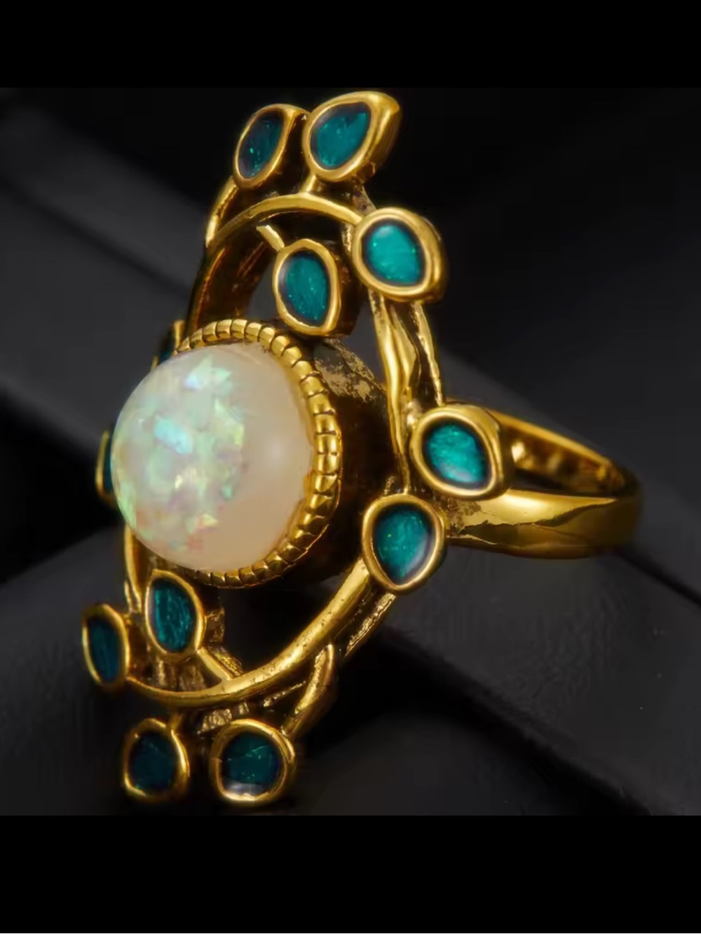 Vintage Celestial Opaline Halo Ring